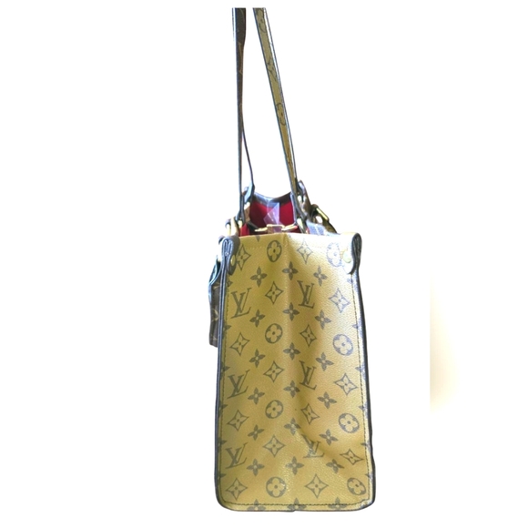 Brown and Dark Brown Structured Tote Bag with Monogram Print - Picture 3 of 14
